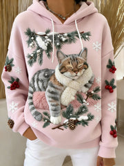 Women’s Retro Animal Art Print Comfortable Flannel Hooded Sweatshirt A / S