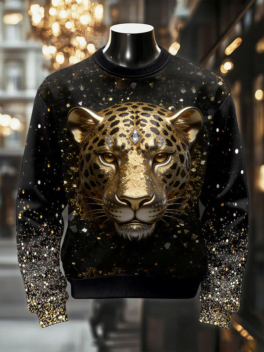 Men’s Retro Luxurious Leopard Print Casual Sweatshirt As picture / S