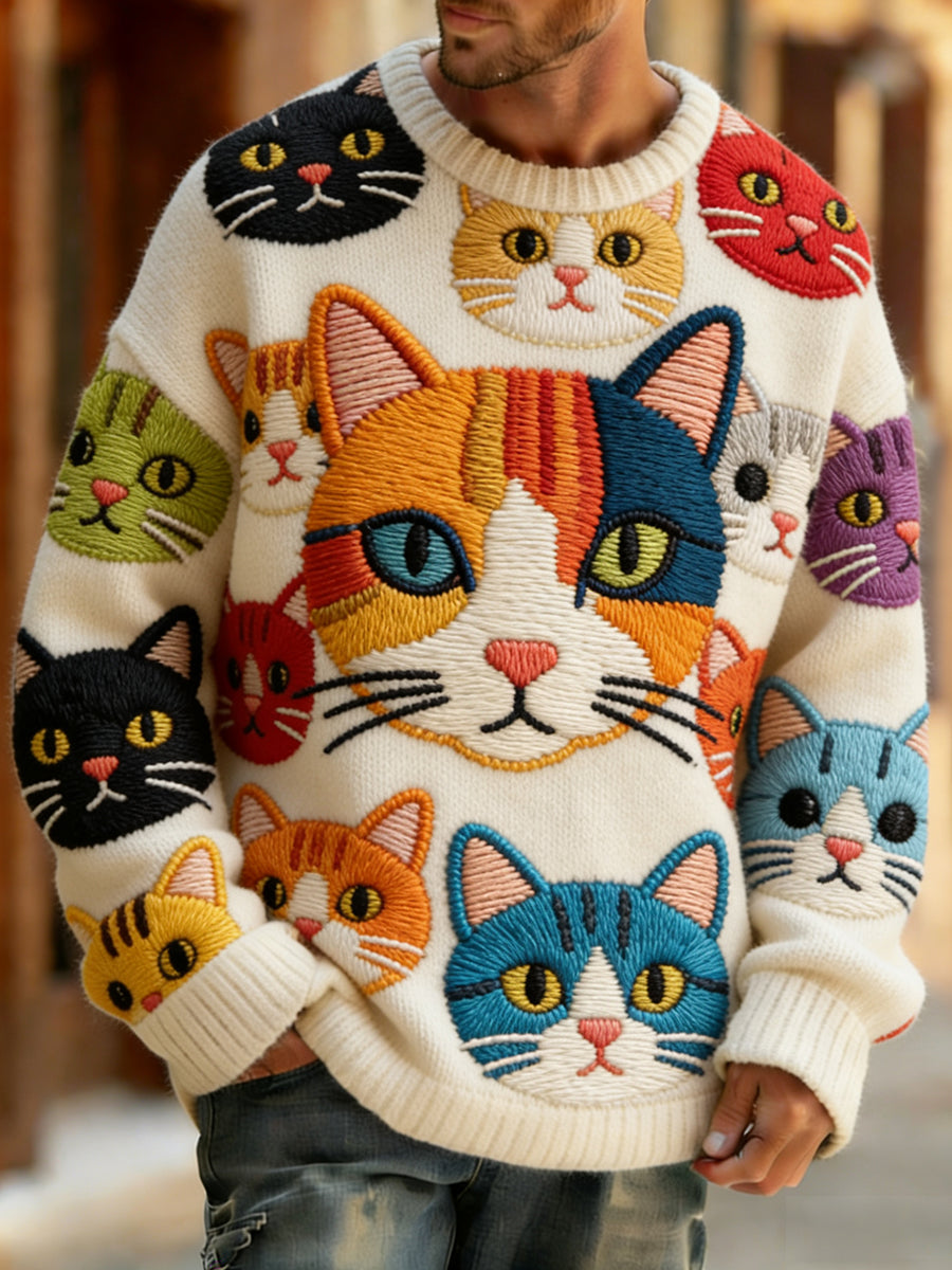 Men’s Retro Abstract Animal Art Print Comfortable Knit Top A / S