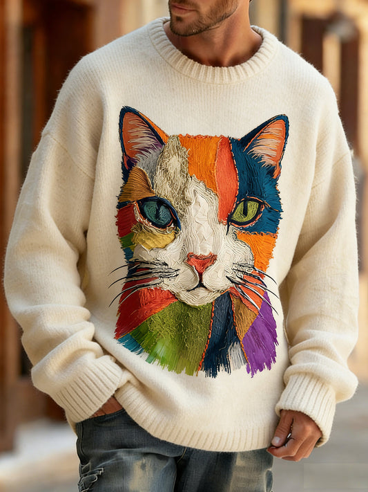 Men’s Retro Abstract Animal Art Print Comfortable Knit Top A / S