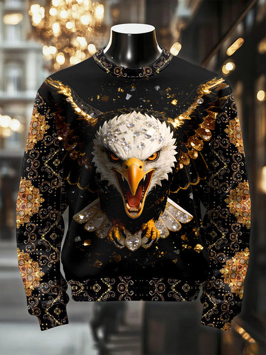 Men’s Retro Luxurious Eagle Print Casual Sweatshirt As picture / S