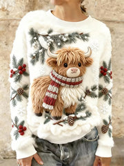 Women’s Winter Cute Highland Cow Flannel Hoodie White / S