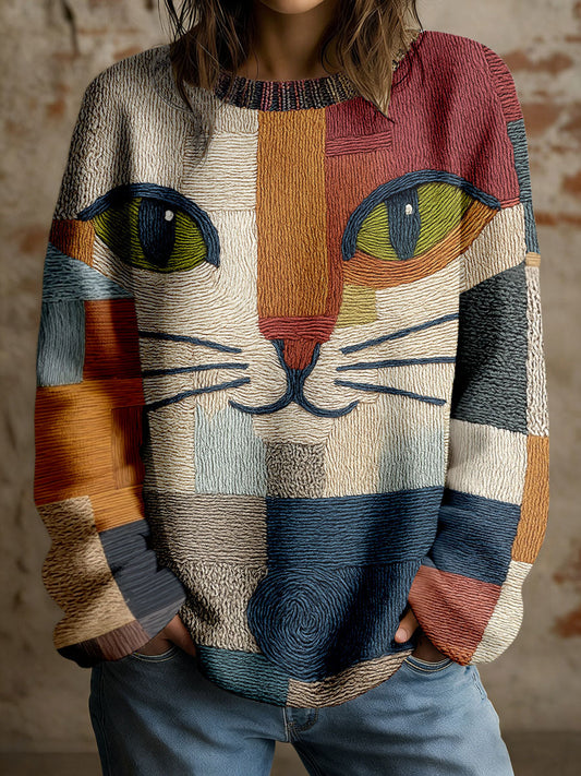 Women’s Art Geometric Cat Print Tops As picture / S