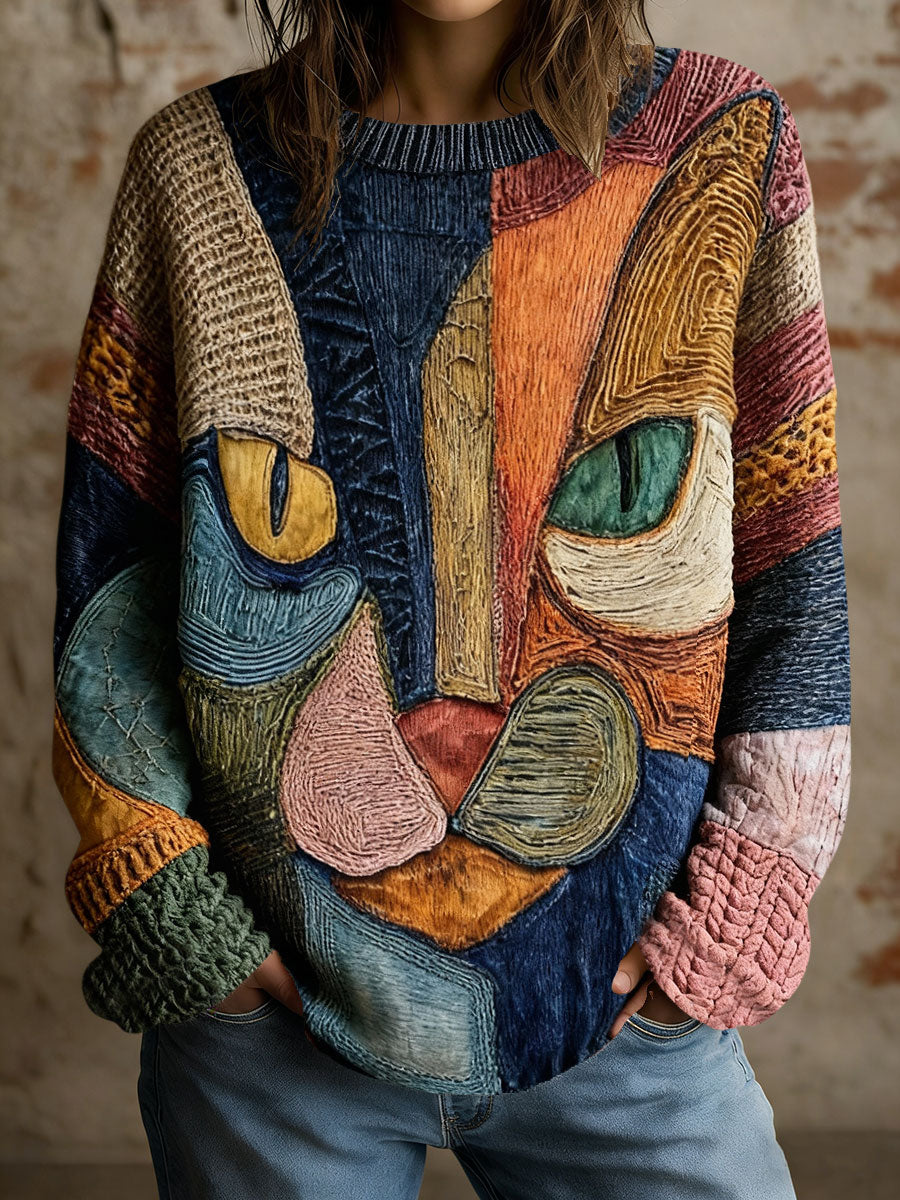 Women’s Art Geometric Cat Print Tops As picture / S