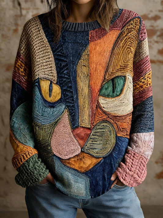 Women’s Art Geometric Cat Print Tops As picture / S