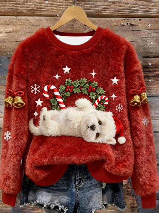 Women’s West Highland White Terrier Westie Christmas Flannel Hoodie Red / S