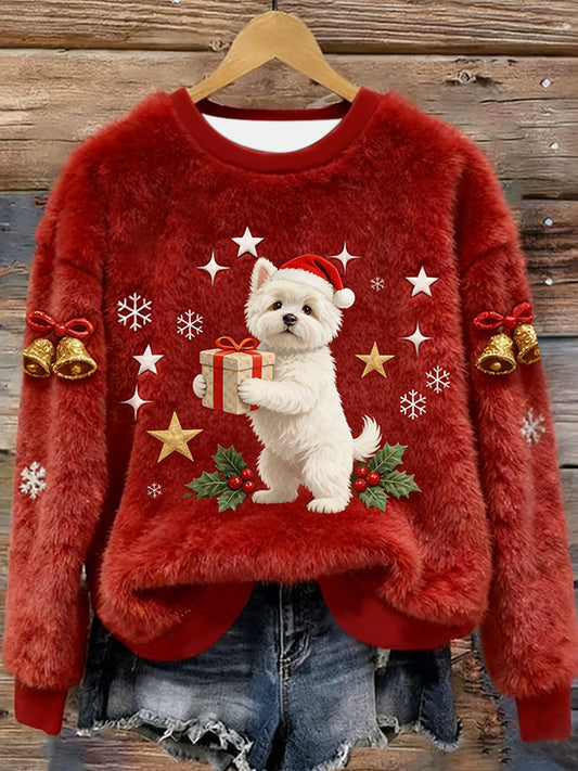 Women’s West Highland White Terrier Westie Christmas Flannel Hoodie Red / S