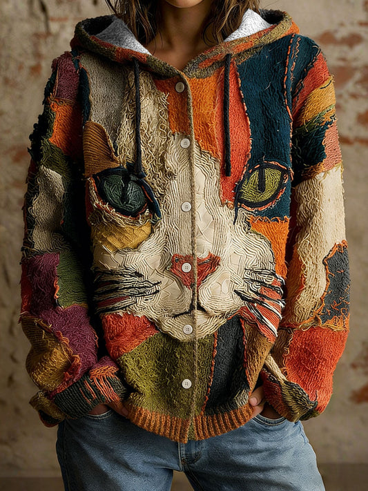 Women’s Cat Geometric Art Print Cardigans As picture / S