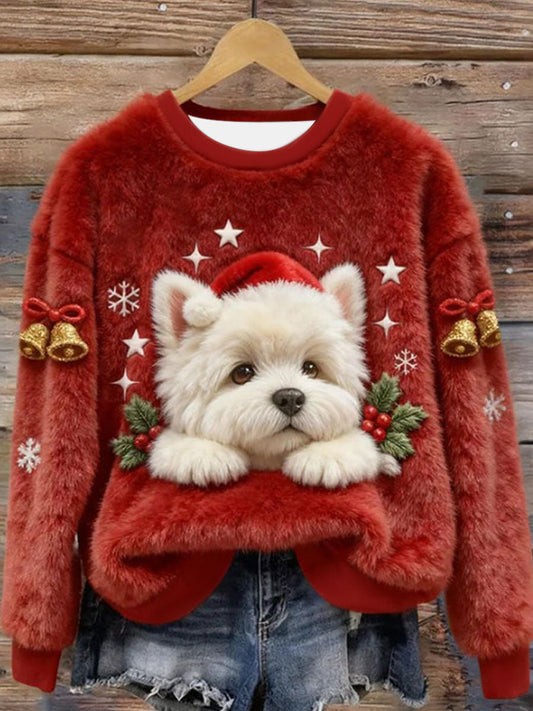 Women’s West Highland White Terrier Westie Christmas Flannel Hoodie Red / S