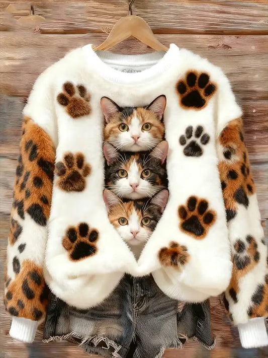 Women’s Cat Printed Flannel Sweatshirt As picture / S