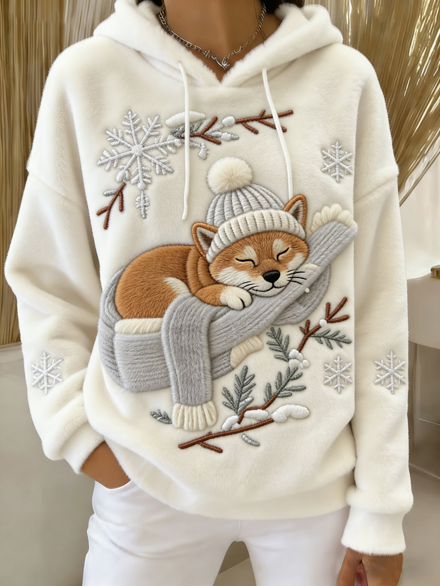Women’s Retro Animal Art Print Comfortable Flannel Hooded Sweatshirt A / S
