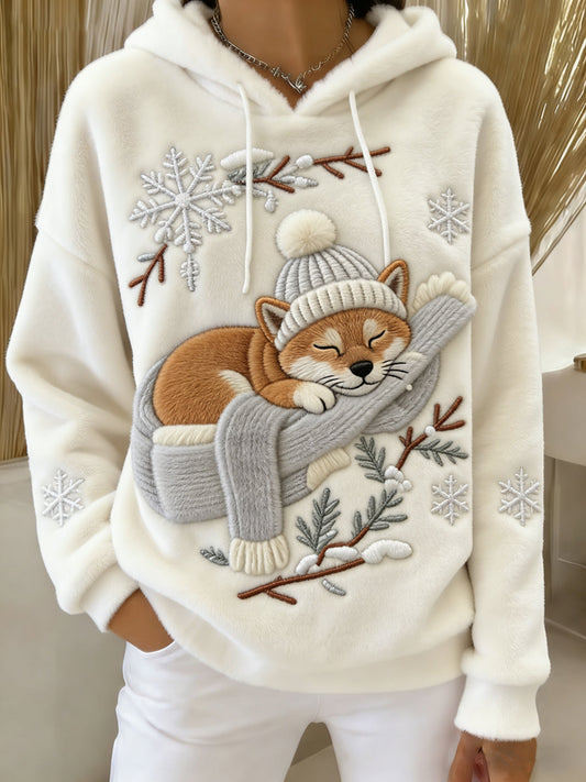 Women’s Retro Animal Art Print Comfortable Flannel Hooded Sweatshirt A / S
