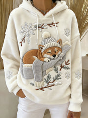 Women’s Retro Animal Art Print Comfortable Flannel Hooded Sweatshirt A / S