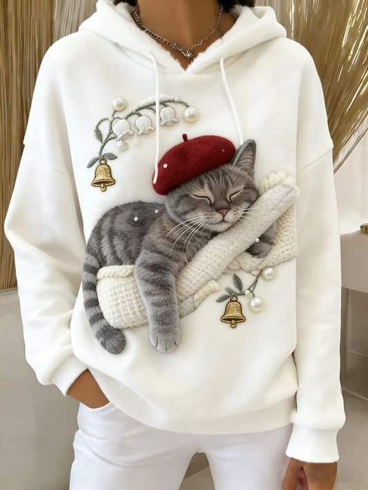 Women’s Retro Animal Art Print Comfortable Flannel Hooded Sweatshirt A / S