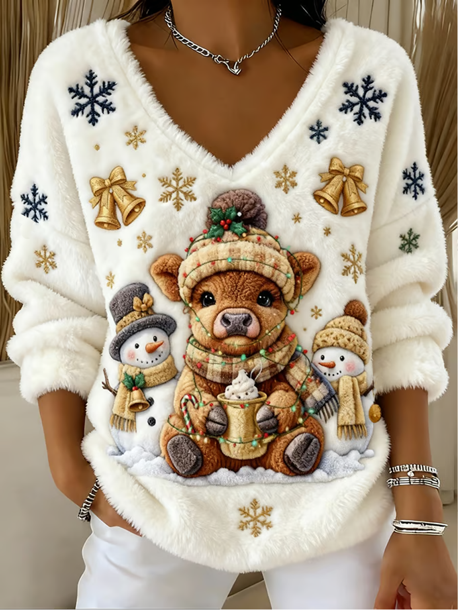 Women’s Highland Cow Print Casual Top White / S