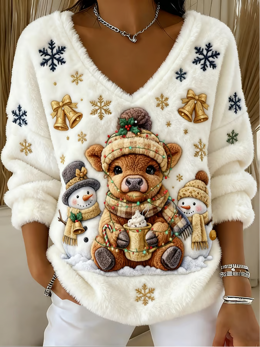 Women’s Highland Cow Print Casual Top White / S