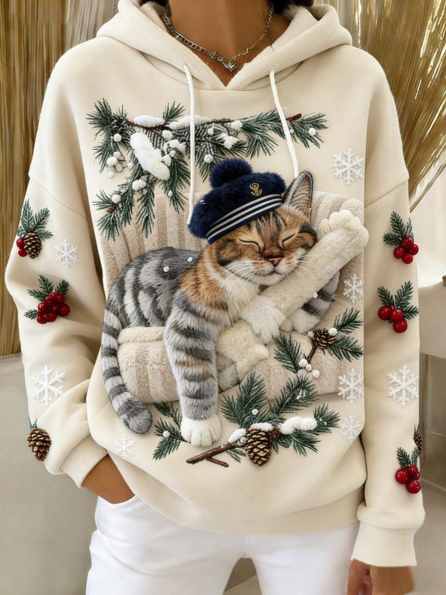 Women’s Retro Animal Art Print Comfortable Flannel Hooded Sweatshirt A / S