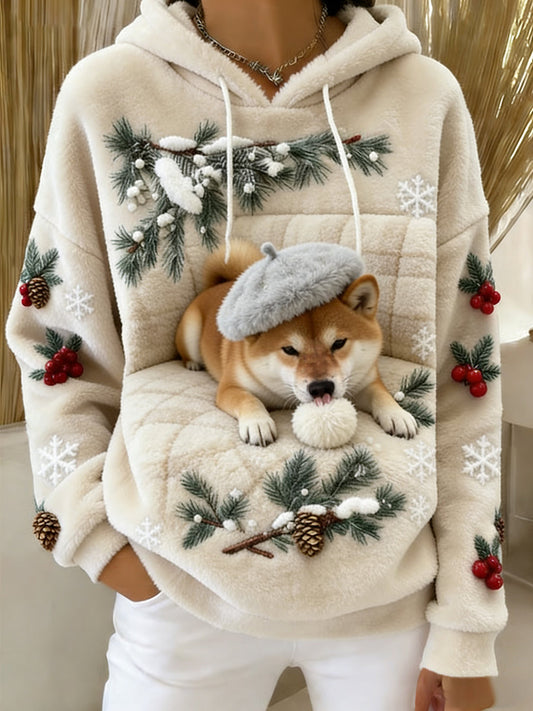 Women’s Retro Animal Art Print Comfortable Flannel Hooded Sweatshirt A / S
