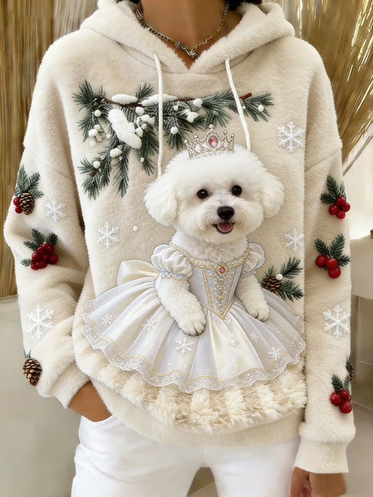 Women’s Retro Animal Art Print Comfortable Flannel Hooded Sweatshirt A / S