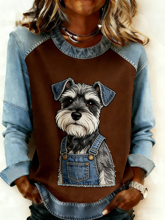 Women’s Retro Animal Art Print Comfortable Denim Patchwork Sweatshirt A / S