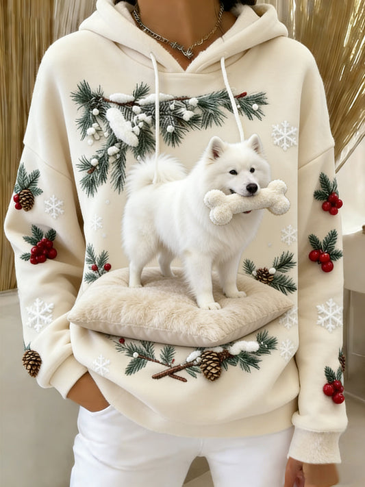 Women’s Retro Animal Art Print Comfortable Flannel Hooded Sweatshirt A / S