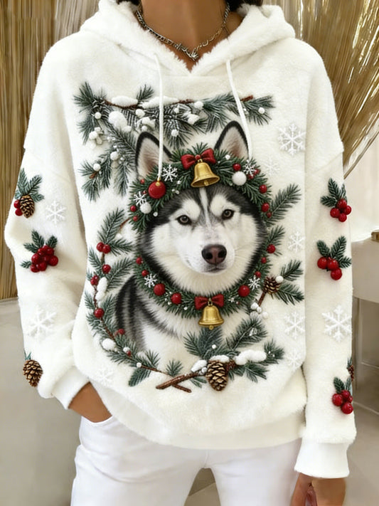 Women’s Retro Animal Art Print Comfortable Flannel Hooded Sweatshirt A / S