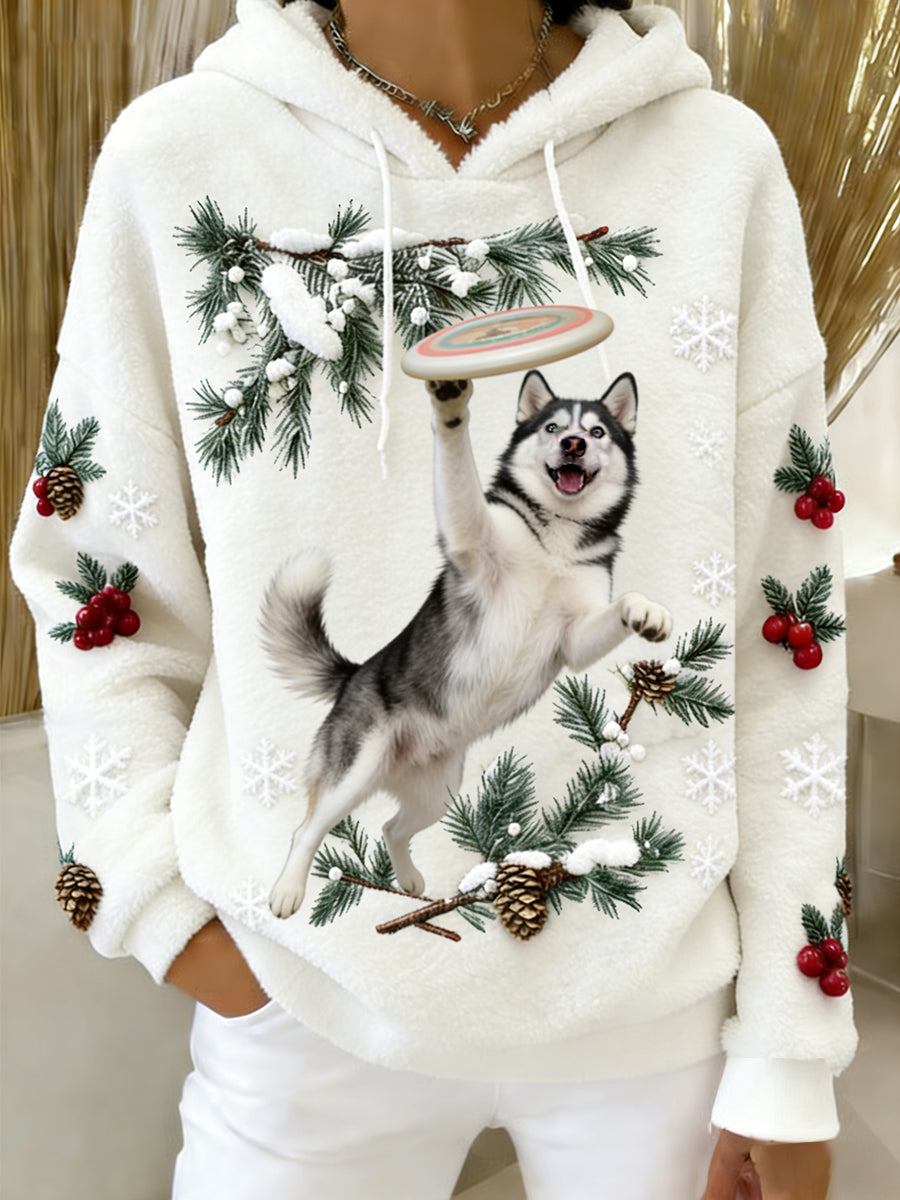 Women’s Retro Animal Art Print Comfortable Flannel Hooded Sweatshirt A / S