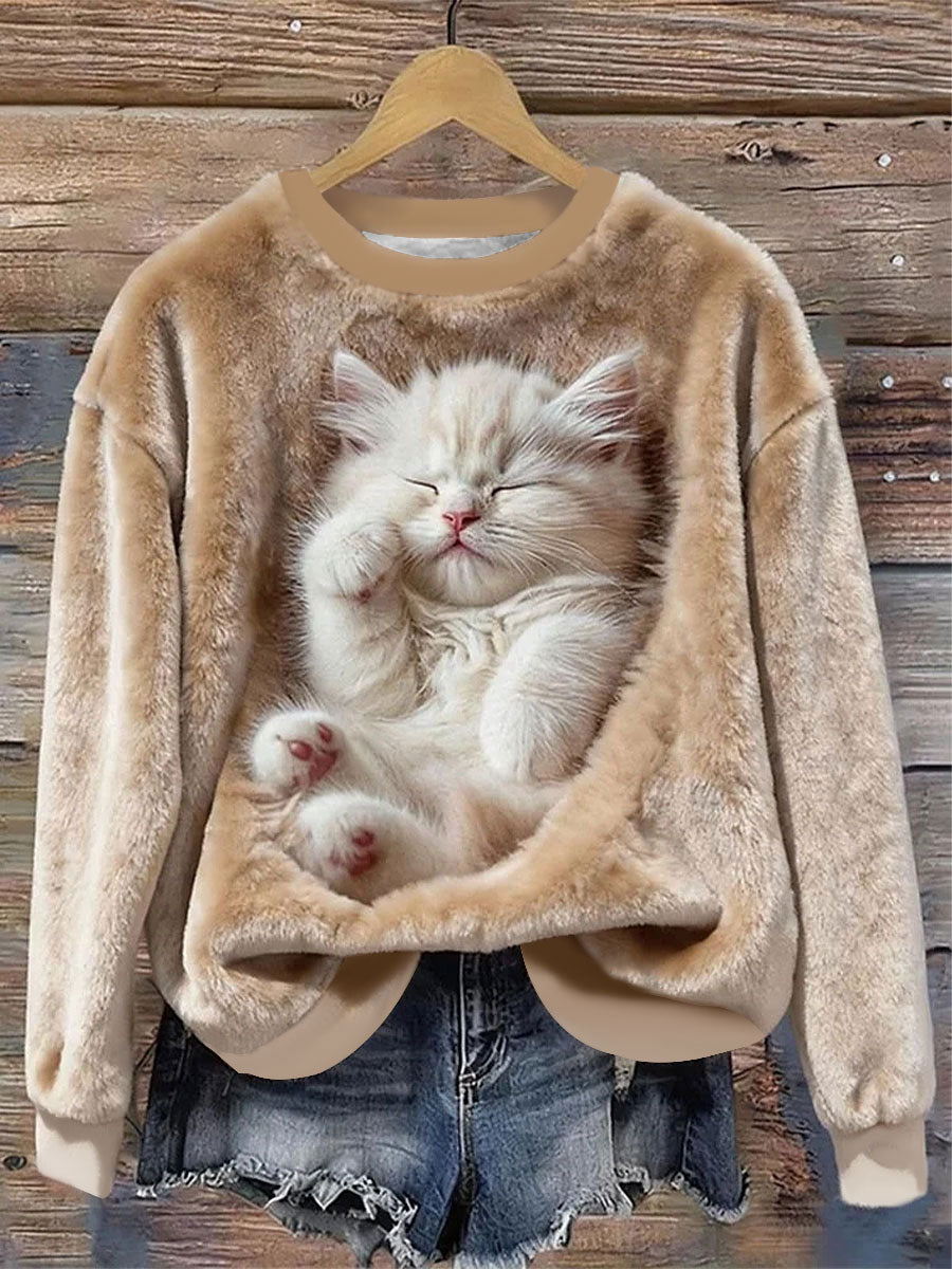 Women’s Cat Flannel Sweatshirts Khaki / S