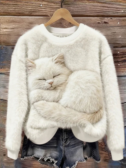 Women’s Cat Flannel Sweatshirts Beige / S