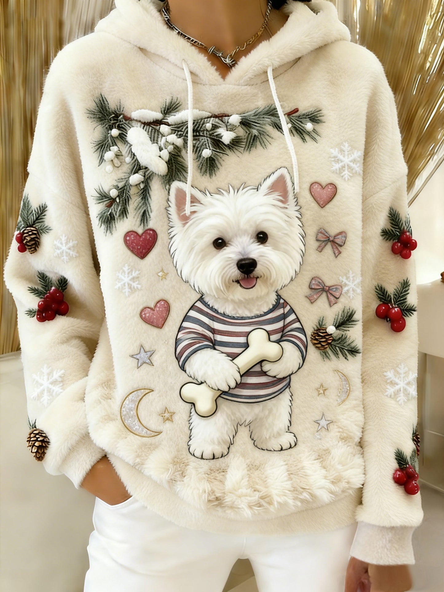 Women’s Retro Animal Art Print Comfortable Flannel Hooded Sweatshirt A / S