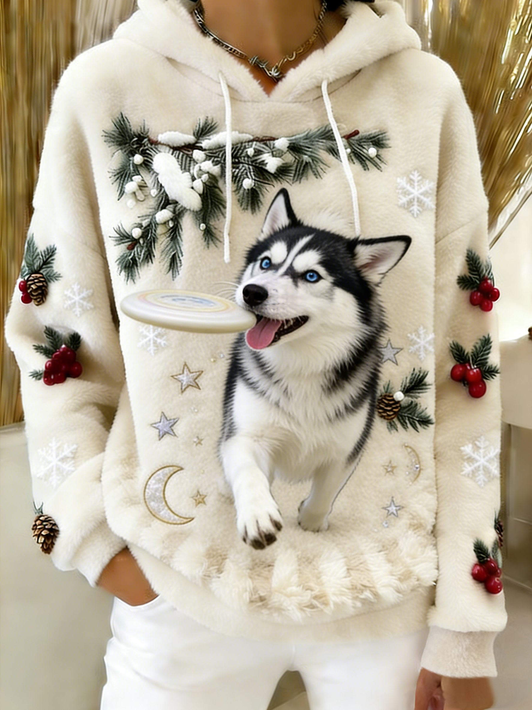 Women’s Retro Animal Art Print Comfortable Flannel Hooded Sweatshirt A / S