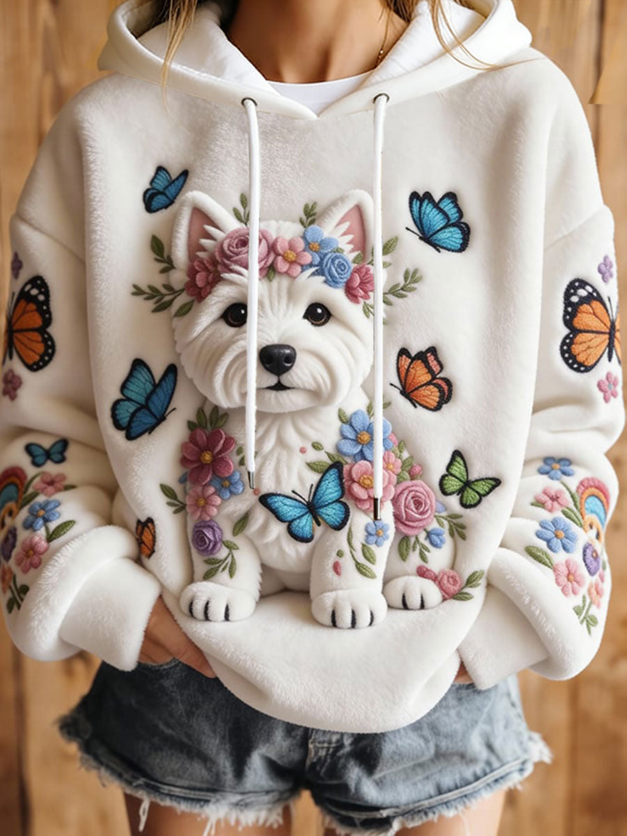 Women’s Dog Art Print Casual Hoodie White / S