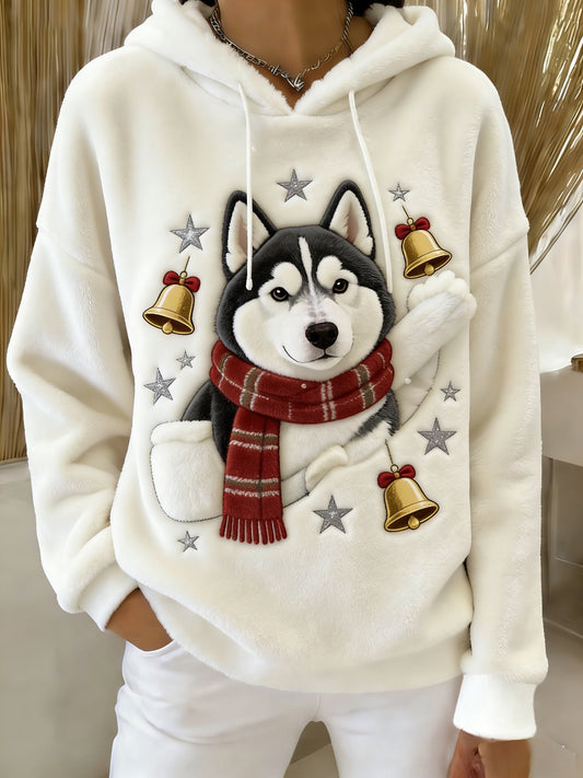Women’s Retro Animal Art Print Comfortable Flannel Hooded Sweatshirt A / S