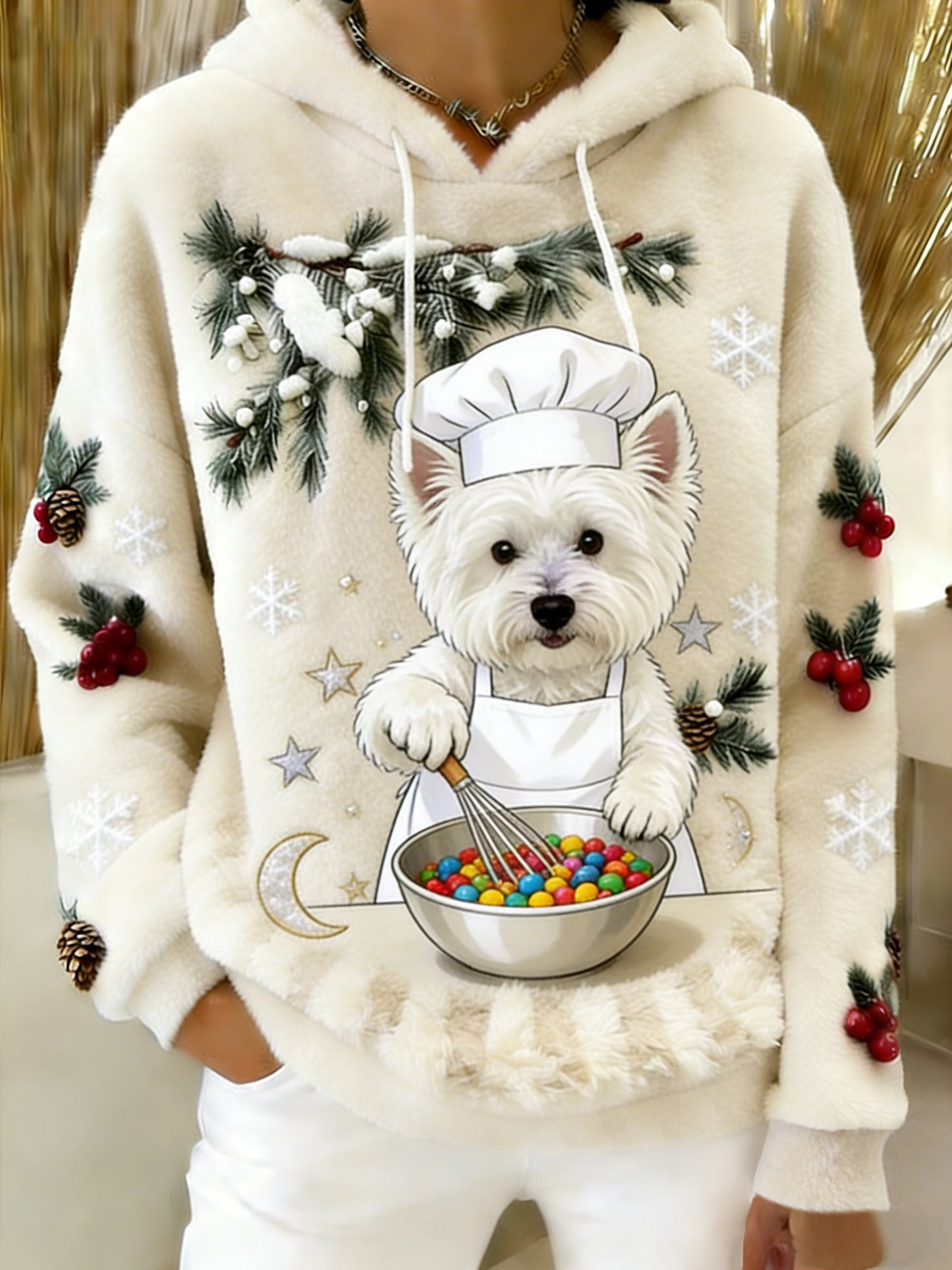 Women’s Retro Animal Art Print Comfortable Flannel Hooded Sweatshirt A / S