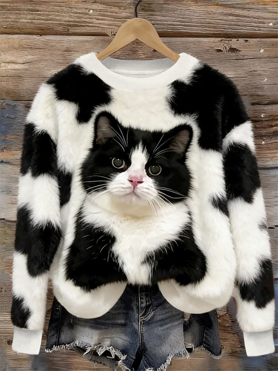 Women’s Cute Cat Flannel Hoodie As picture / S