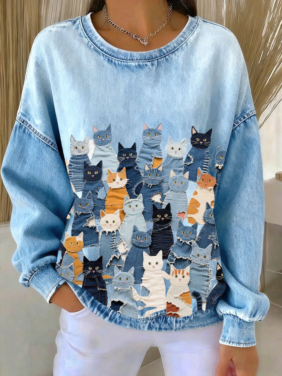 Women’s Denim Kitten Sweatshirt Light Blue / S