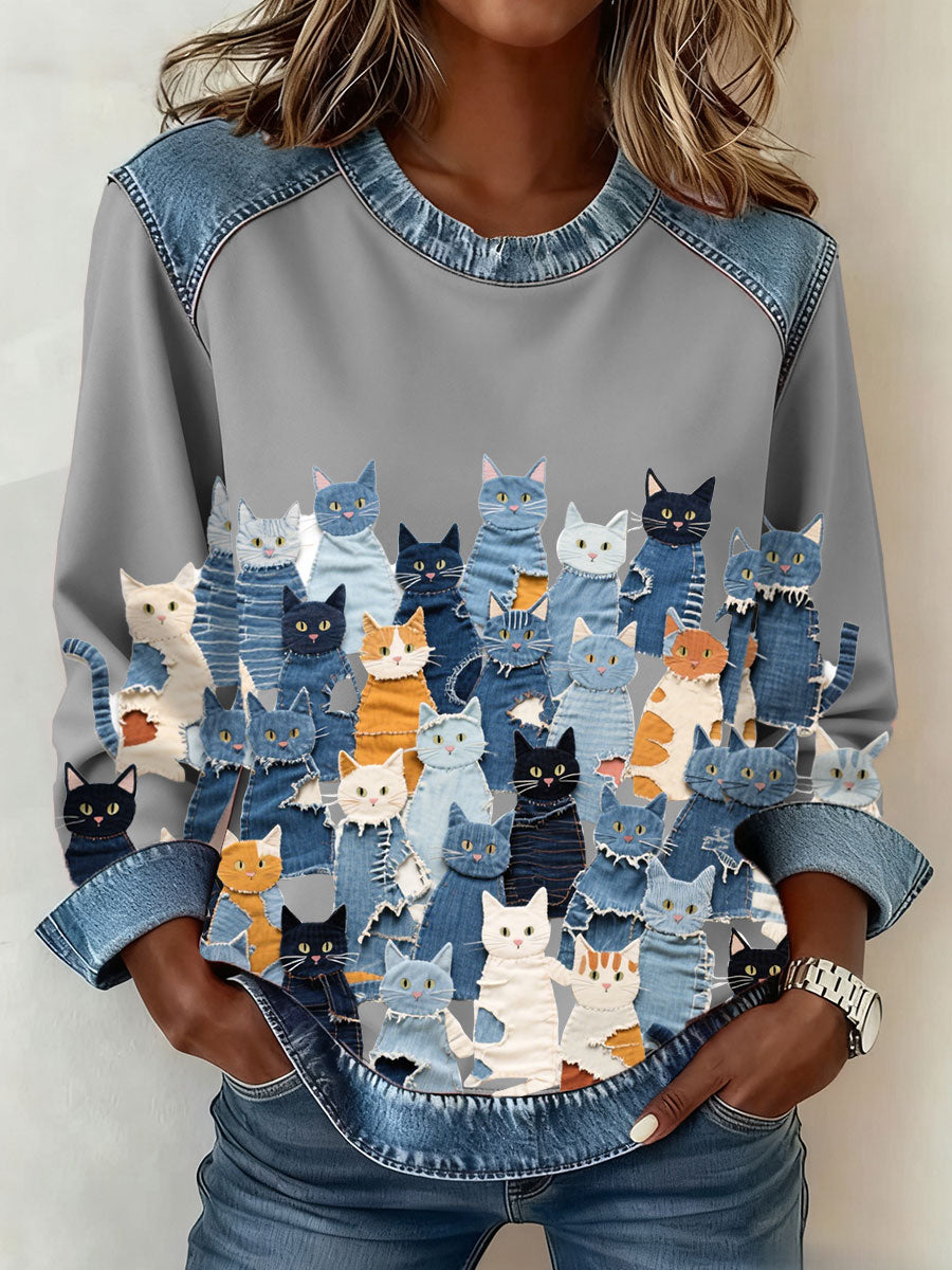 Women’s Denim Kitten Sweatshirt Light Gray / S