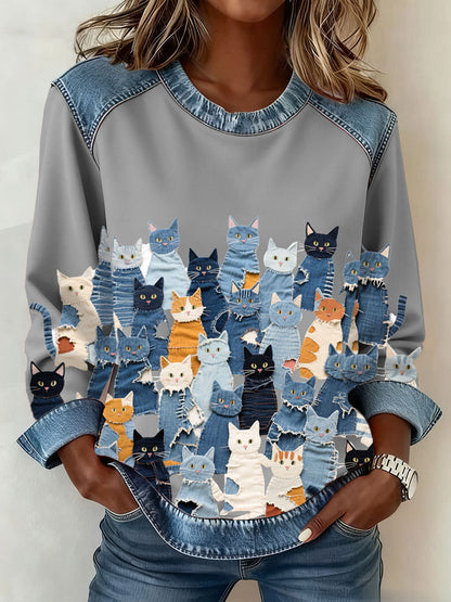 Women’s Denim Kitten Sweatshirt Light Gray / S