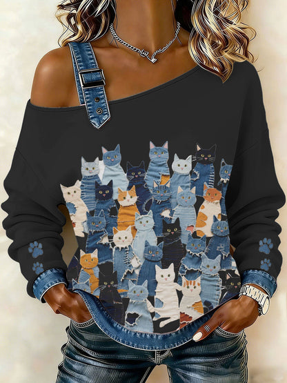Women’s Denim Kitten Top Black / S