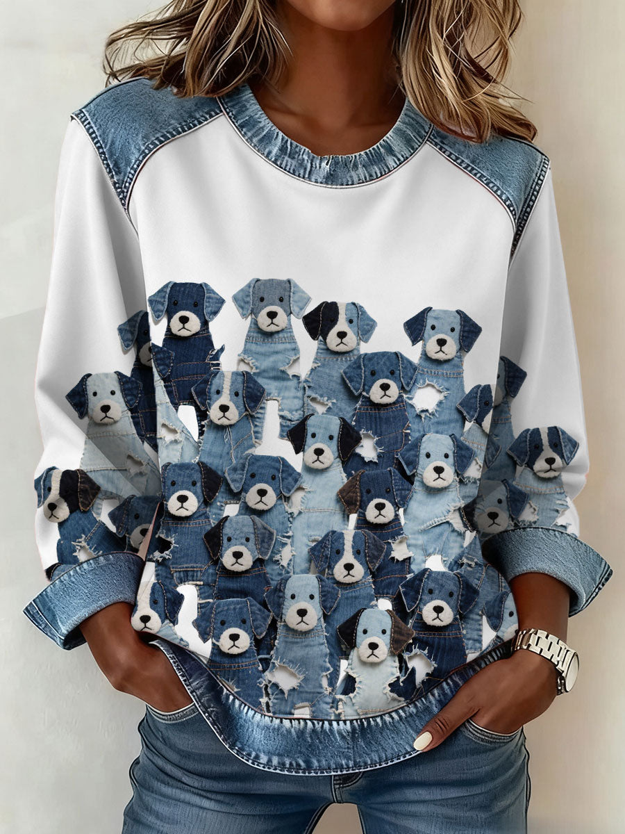 Women’s Denim Puppy Sweatshirt White / S