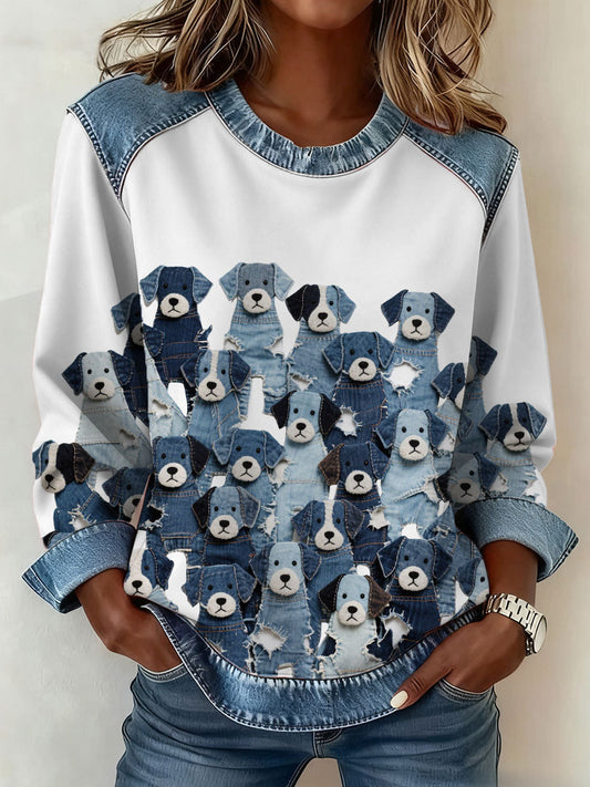 Women’s Denim Puppy Sweatshirt White / S