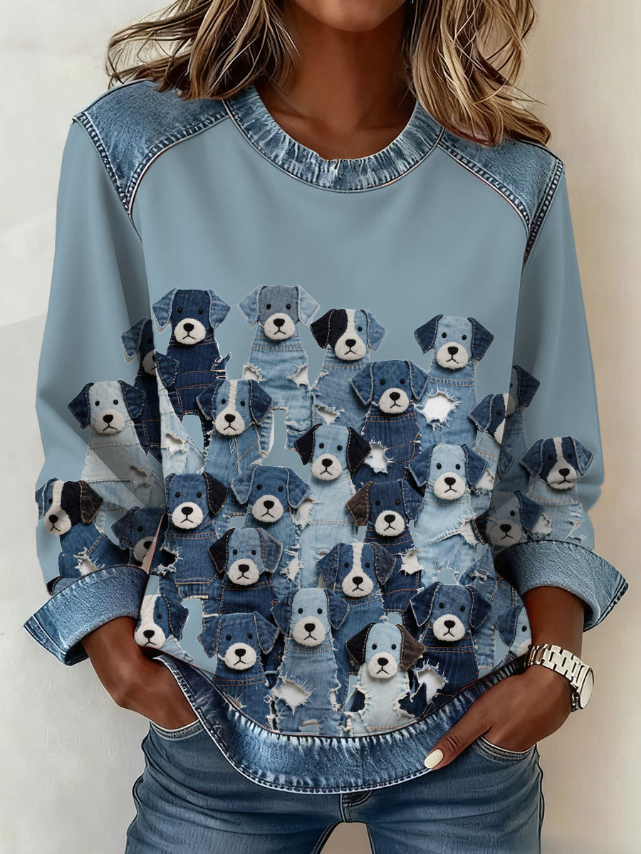 Women’s Denim Puppy Sweatshirt Light Blue / S