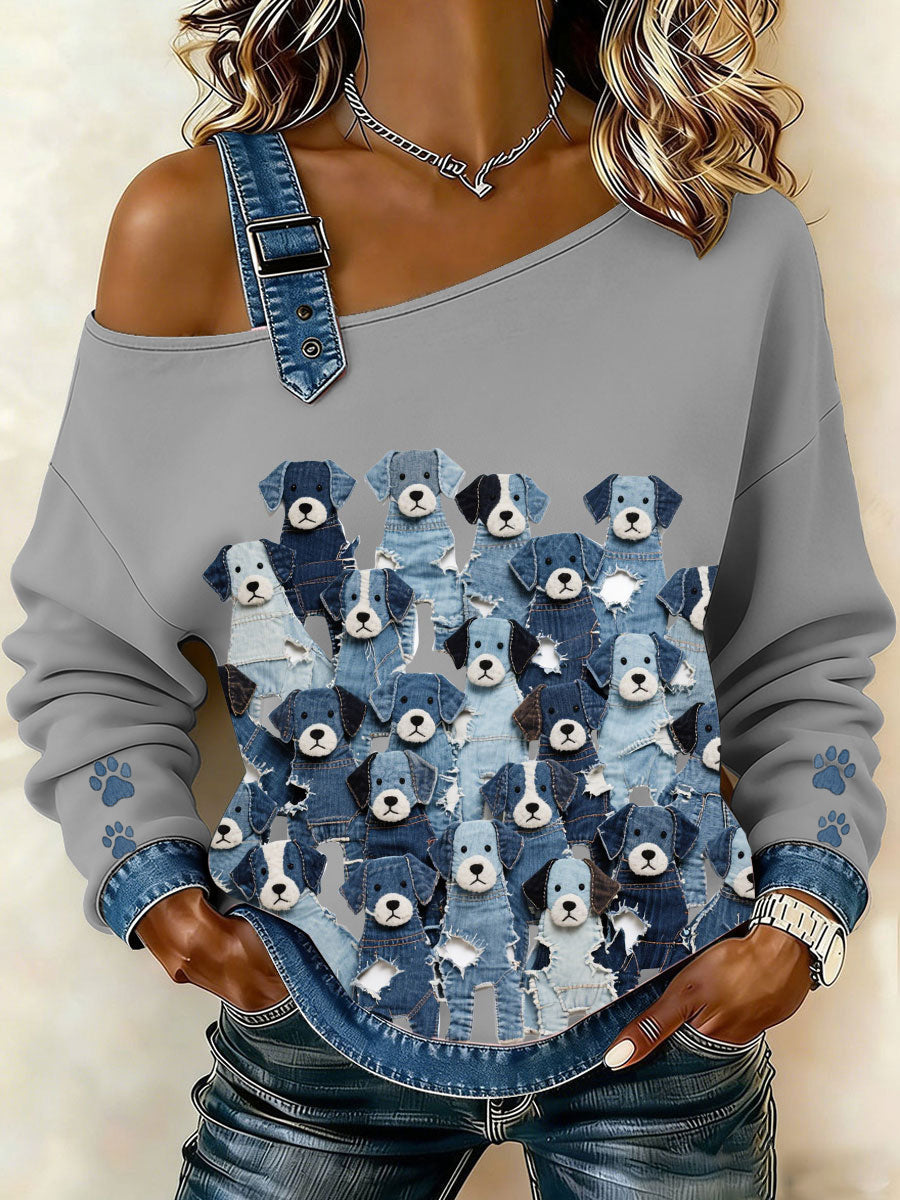 Women’s Denim Puppy Top Light Gray / S