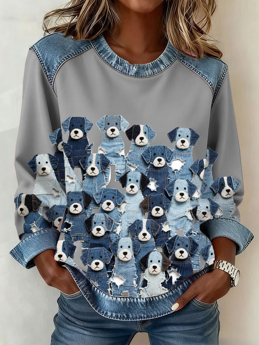 Women’s Denim Puppy Sweatshirt Light Gray / S