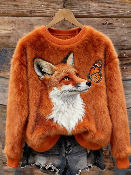 Women’s Retro Animal Art Print Comfortable Flannel Top A / S