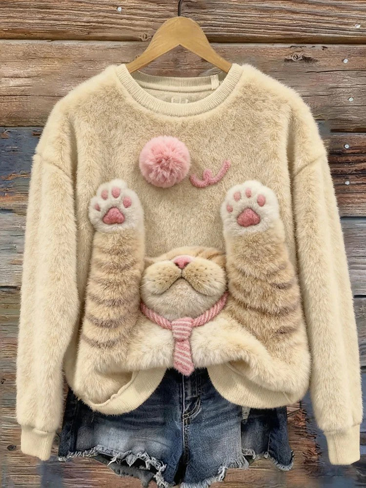 Women’s Cat Printed Sweater As picture / S