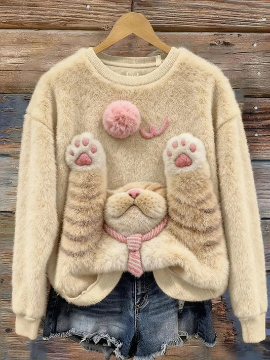 Women’s Cat Printed Sweater As picture / S