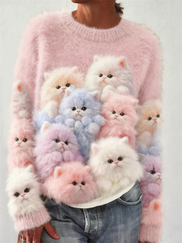 Women’s Cat Printed Sweater As picture / S