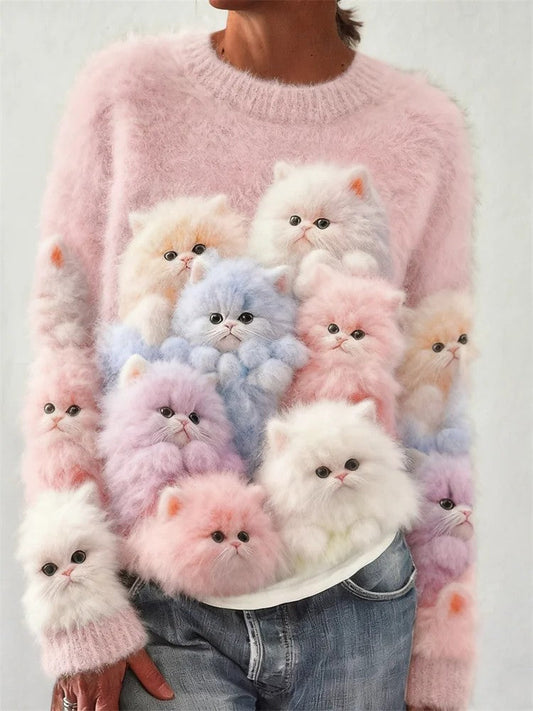 Women’s Cat Printed Sweater As picture / S