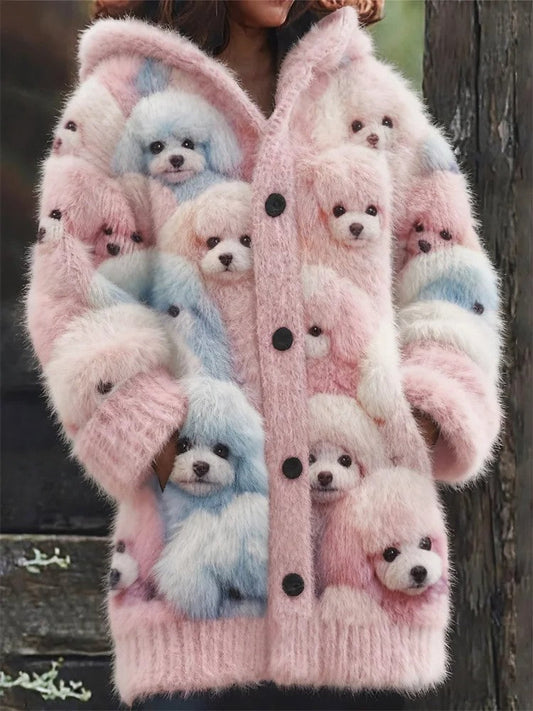 Women’s Animal Dog Print Flannel Warm Jacket As picture / S
